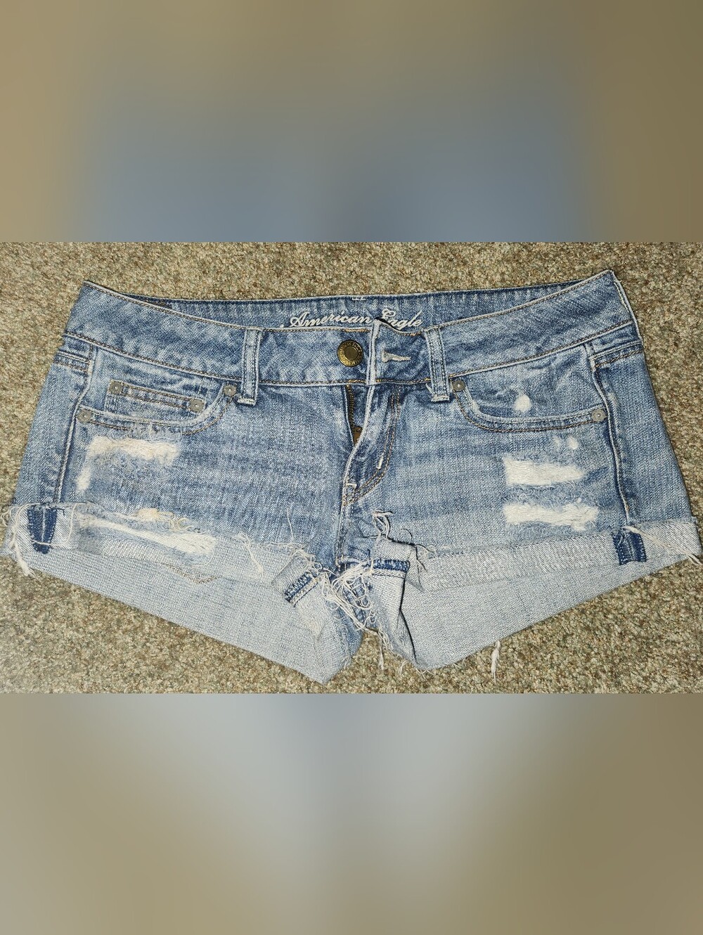 American Eagle Outfitters Light Blue Distressed Denim Shorts